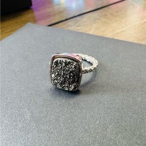 Charm and Chain Elegant Silver-Tone Druzy Women's Ring